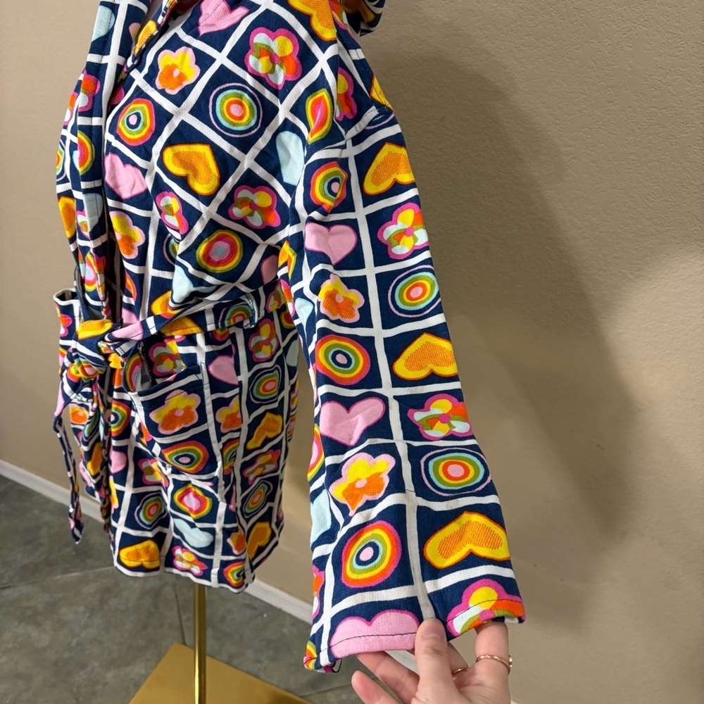 Vtg Aegean Apparel Robe Multicolor Heart Florals Terrycloth Cotton Belted Retro - Picture 5 of 16